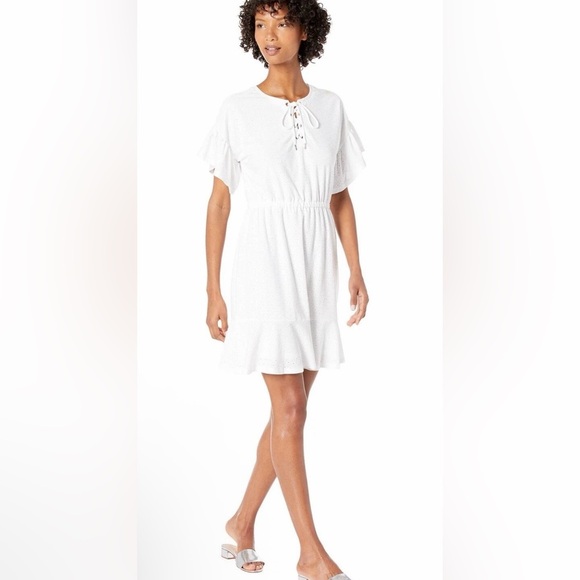 Michael Kors Dresses & Skirts - Michael Kors Plus Size 2X Dress Eyelet Lace Up Dress In White $140